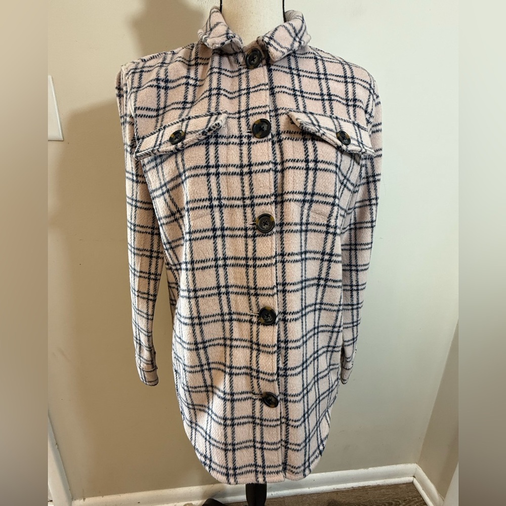 Caslon wool blend shacket pink & navy plaid SZ XS